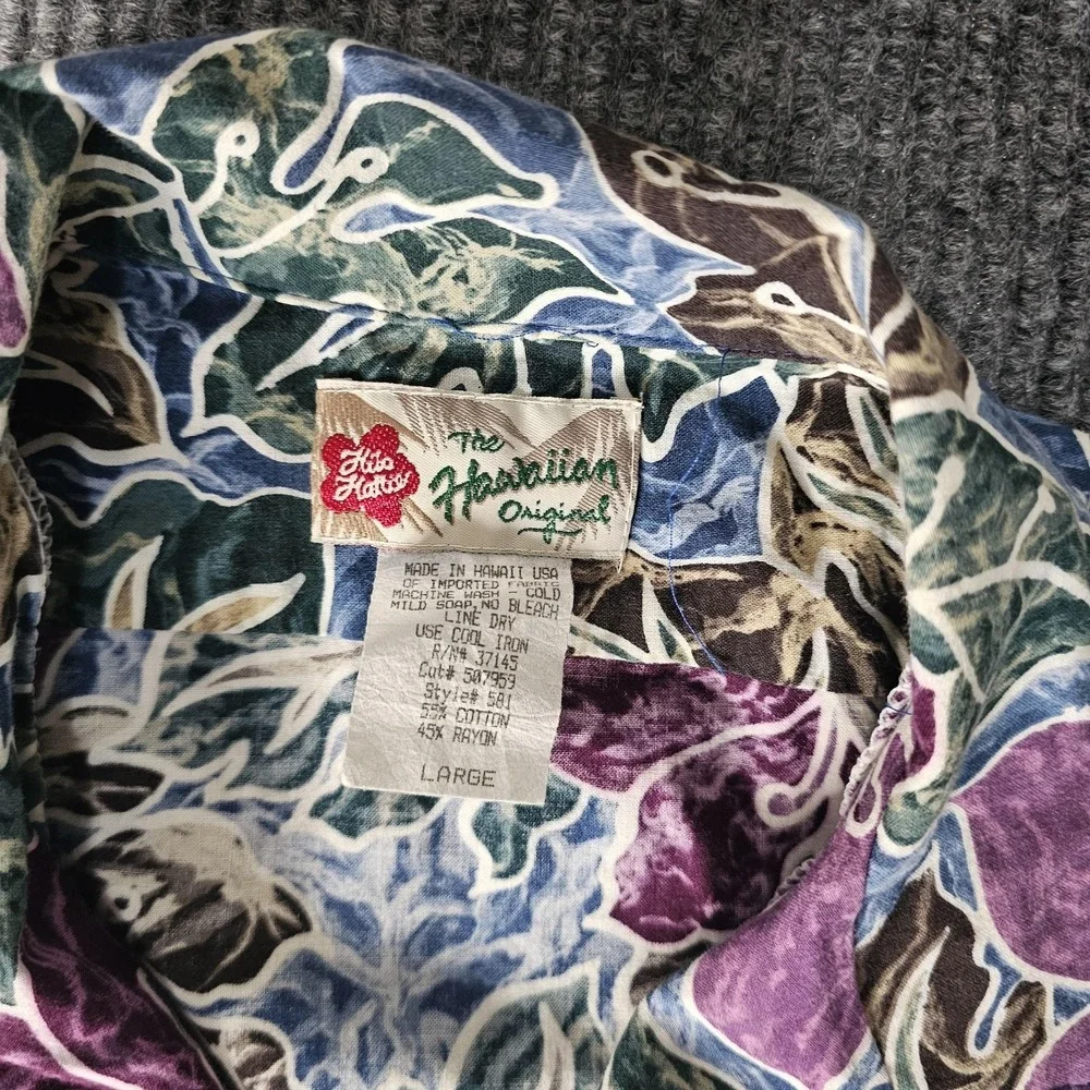 Hilo Hattie Shirt Mens Large Multicolor Hawaiian Floral Aloha Button Front - Picture 3 of 10